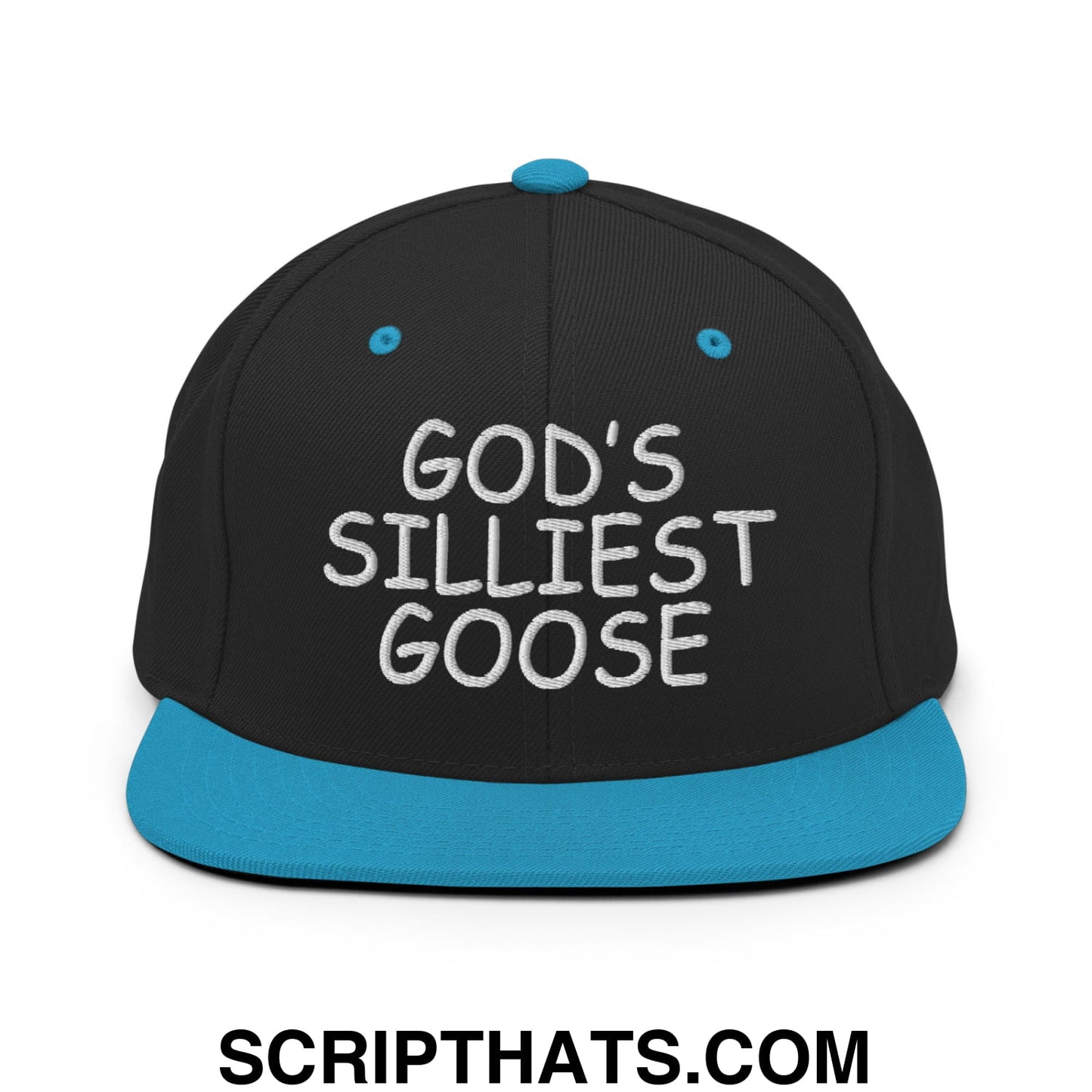 God's Silliest Goose Embroidered Flat Bill Brim Snapback Hat Black Teal