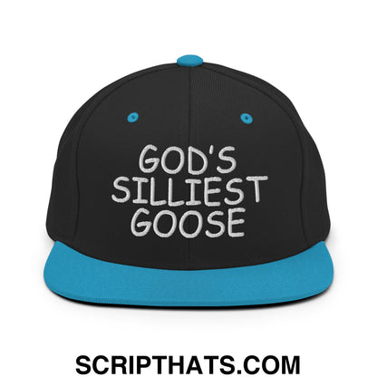 God's Silliest Goose Embroidered Flat Bill Brim Snapback Hat Black Teal