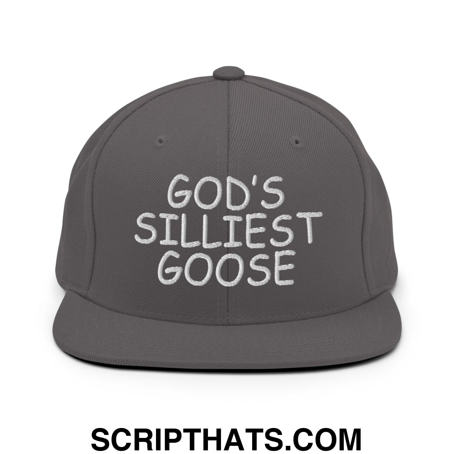 God's Silliest Goose Embroidered Flat Bill Brim Snapback Hat Dark Grey