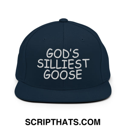 God's Silliest Goose Embroidered Flat Bill Brim Snapback Hat Dark Navy