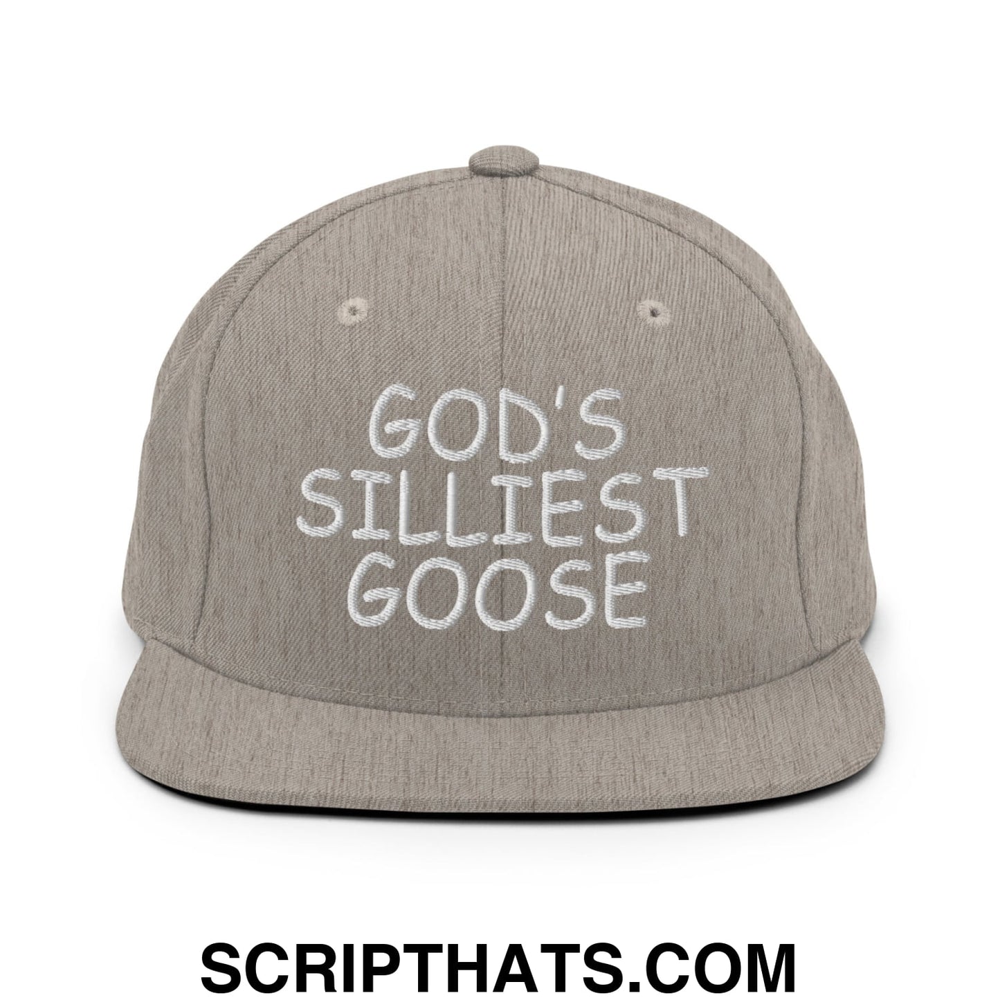 God's Silliest Goose Embroidered Flat Bill Brim Snapback Hat Heather Grey