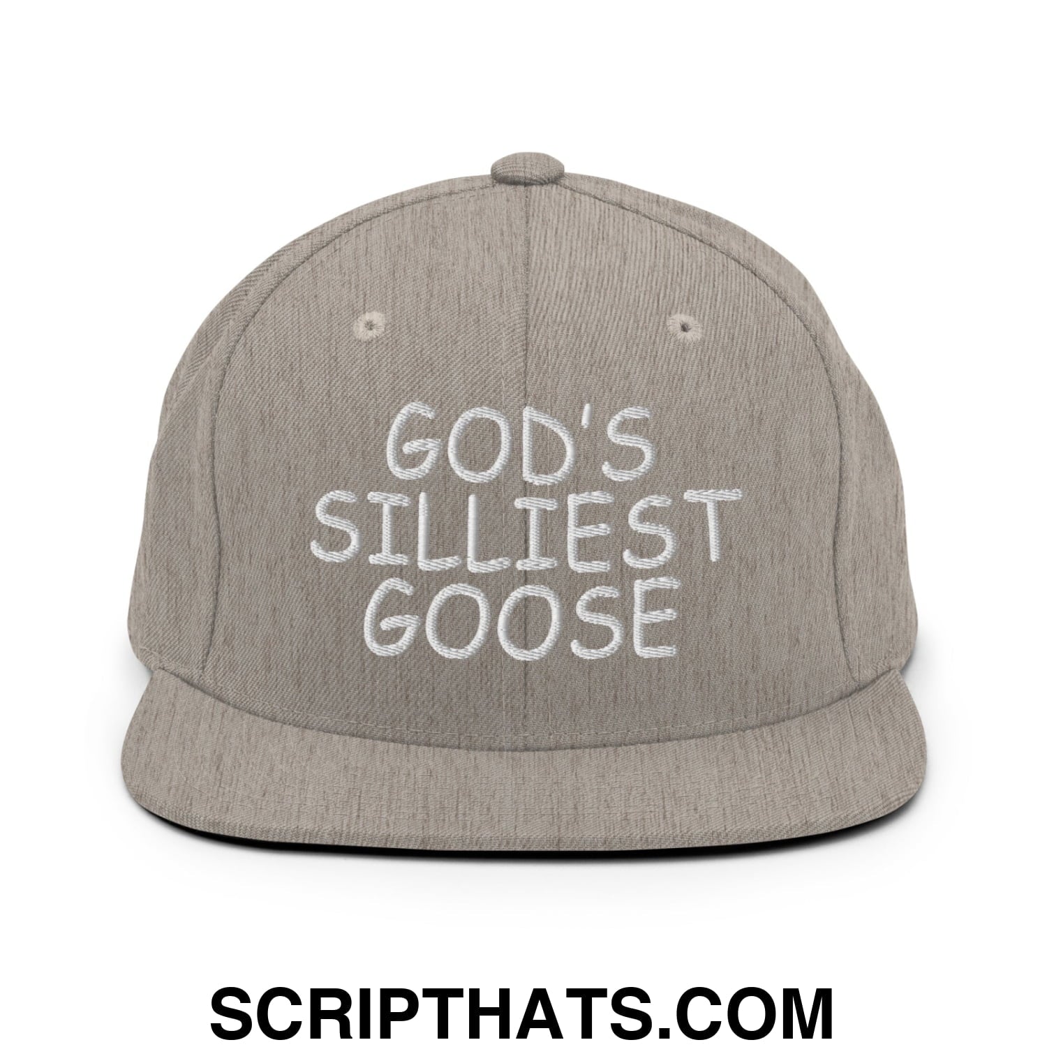 God's Silliest Goose Embroidered Flat Bill Brim Snapback Hat Heather Grey