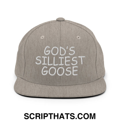 God's Silliest Goose Embroidered Flat Bill Brim Snapback Hat Heather Grey