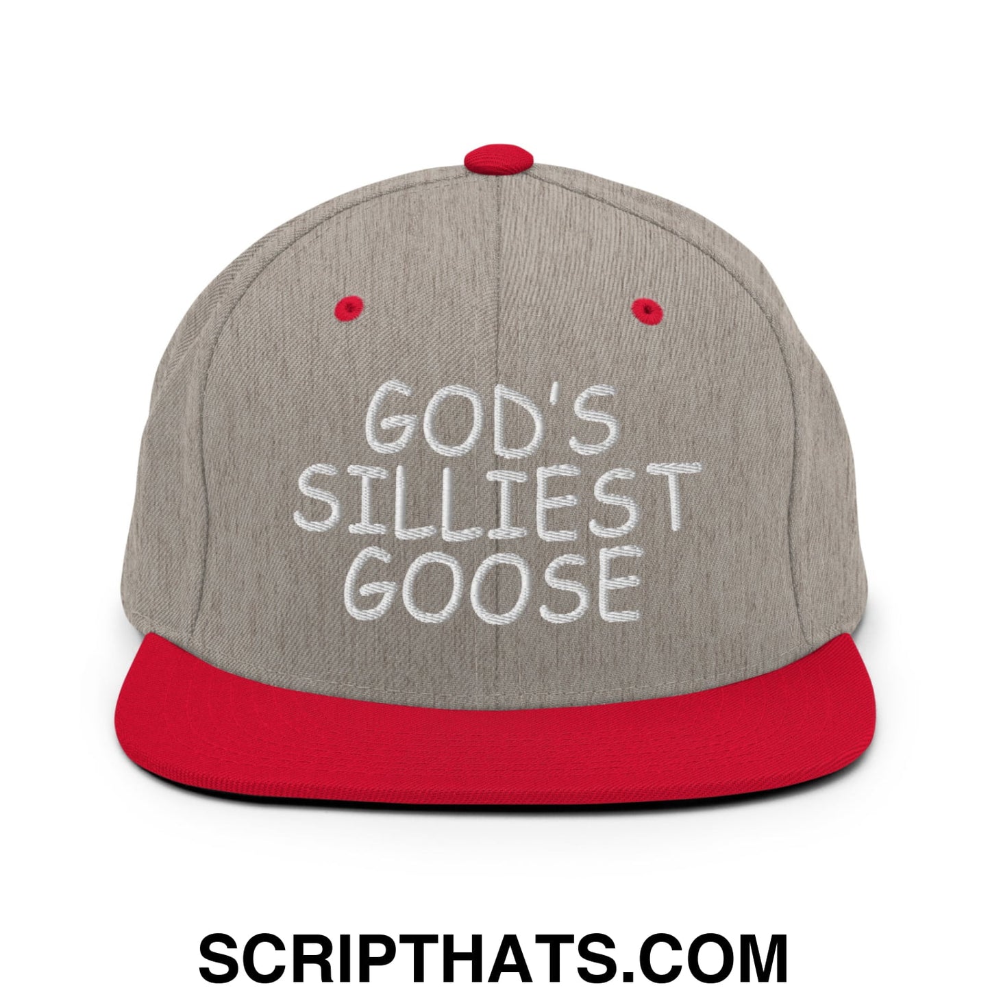 God's Silliest Goose Embroidered Flat Bill Brim Snapback Hat Heather Grey Red