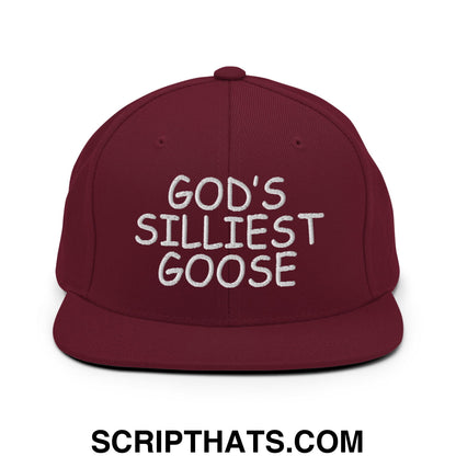 God's Silliest Goose Embroidered Flat Bill Brim Snapback Hat Maroon