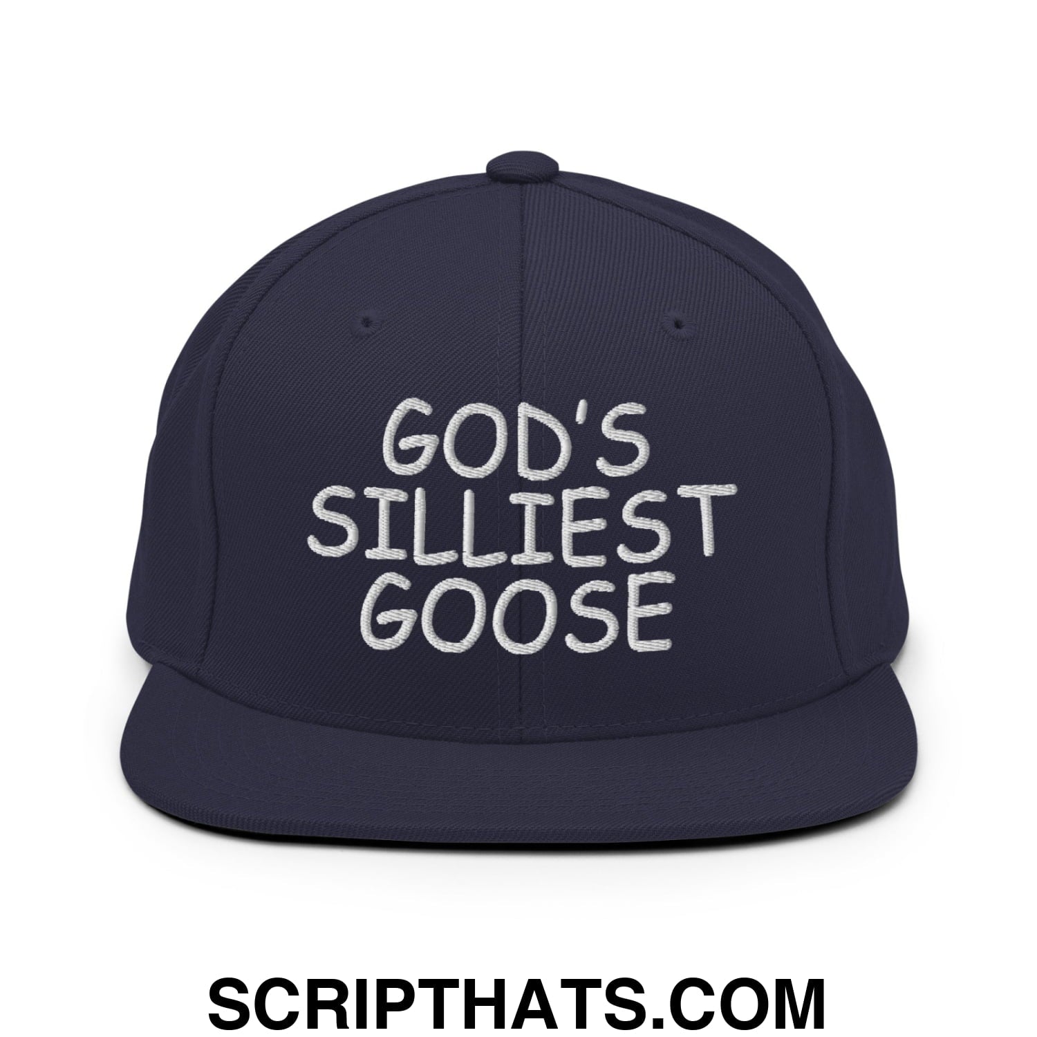 God's Silliest Goose Embroidered Flat Bill Brim Snapback Hat Navy