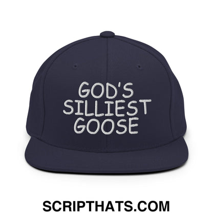 God's Silliest Goose Embroidered Flat Bill Brim Snapback Hat Navy