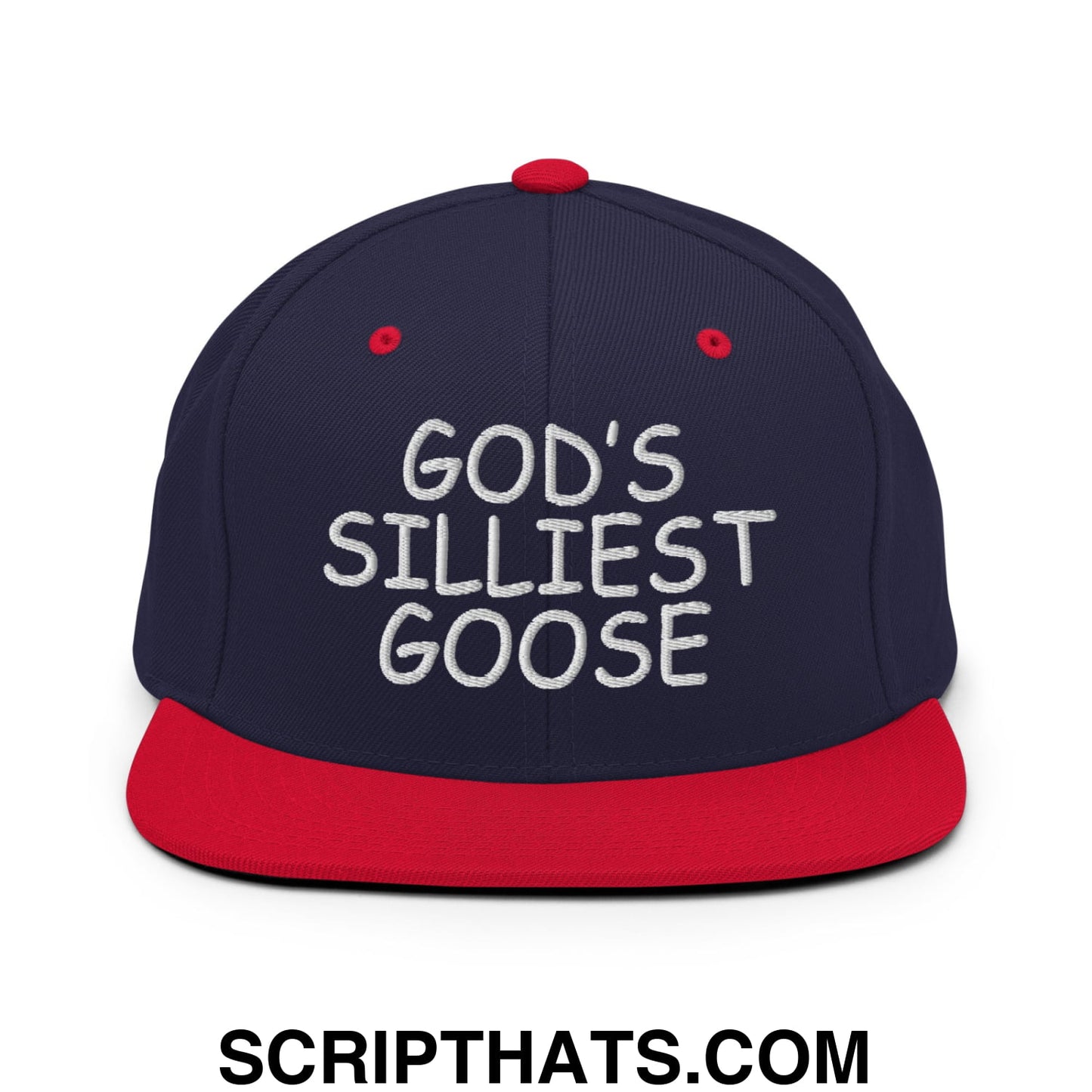 God's Silliest Goose Embroidered Flat Bill Brim Snapback Hat Navy Red