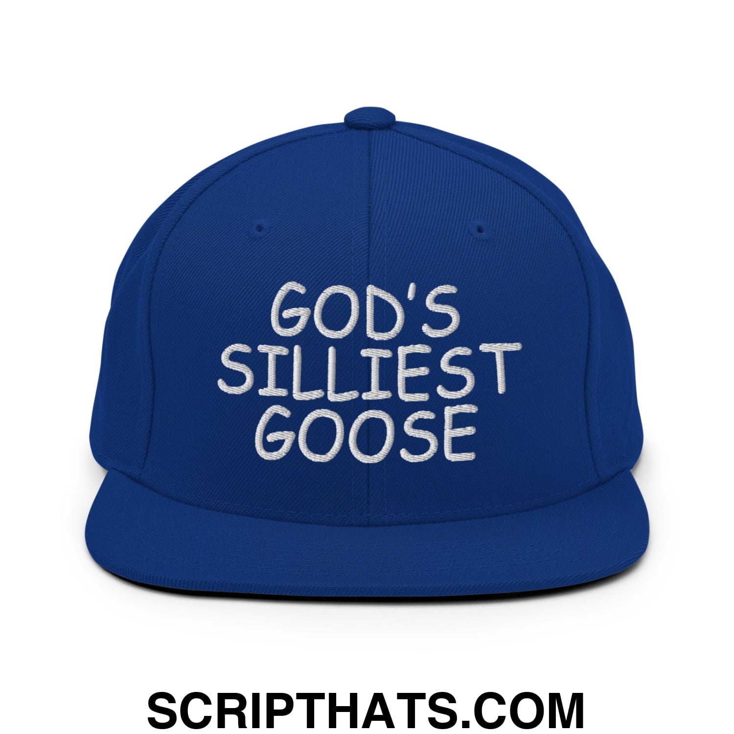God's Silliest Goose Embroidered Flat Bill Brim Snapback Hat Royal Blue