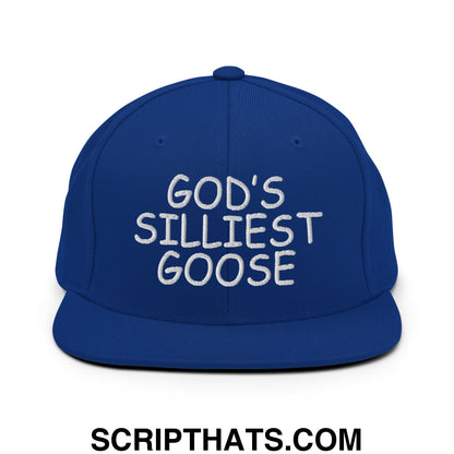 God's Silliest Goose Embroidered Flat Bill Brim Snapback Hat Royal Blue