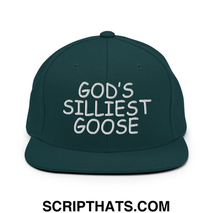 God's Silliest Goose Embroidered Flat Bill Brim Snapback Hat Spruce