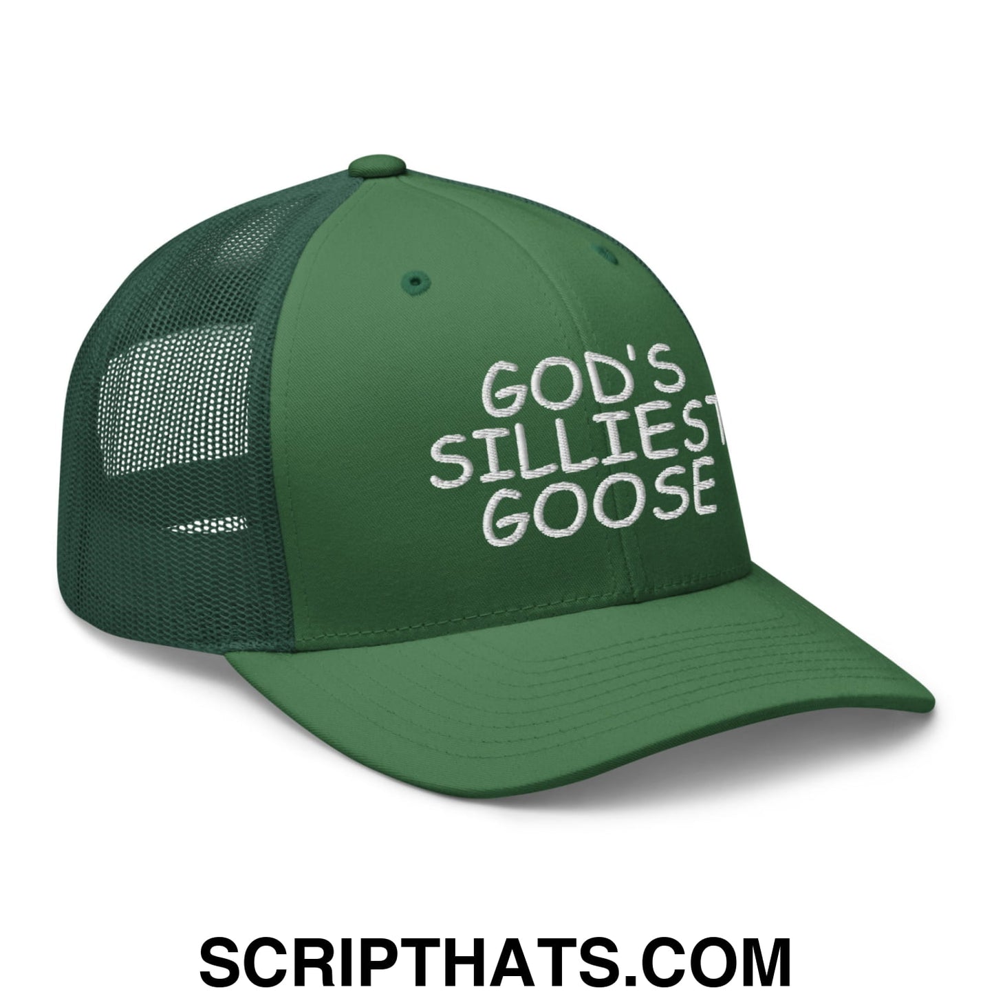 God's Silliest Goose Embroidered Mesh Trucker Hat Evergreen