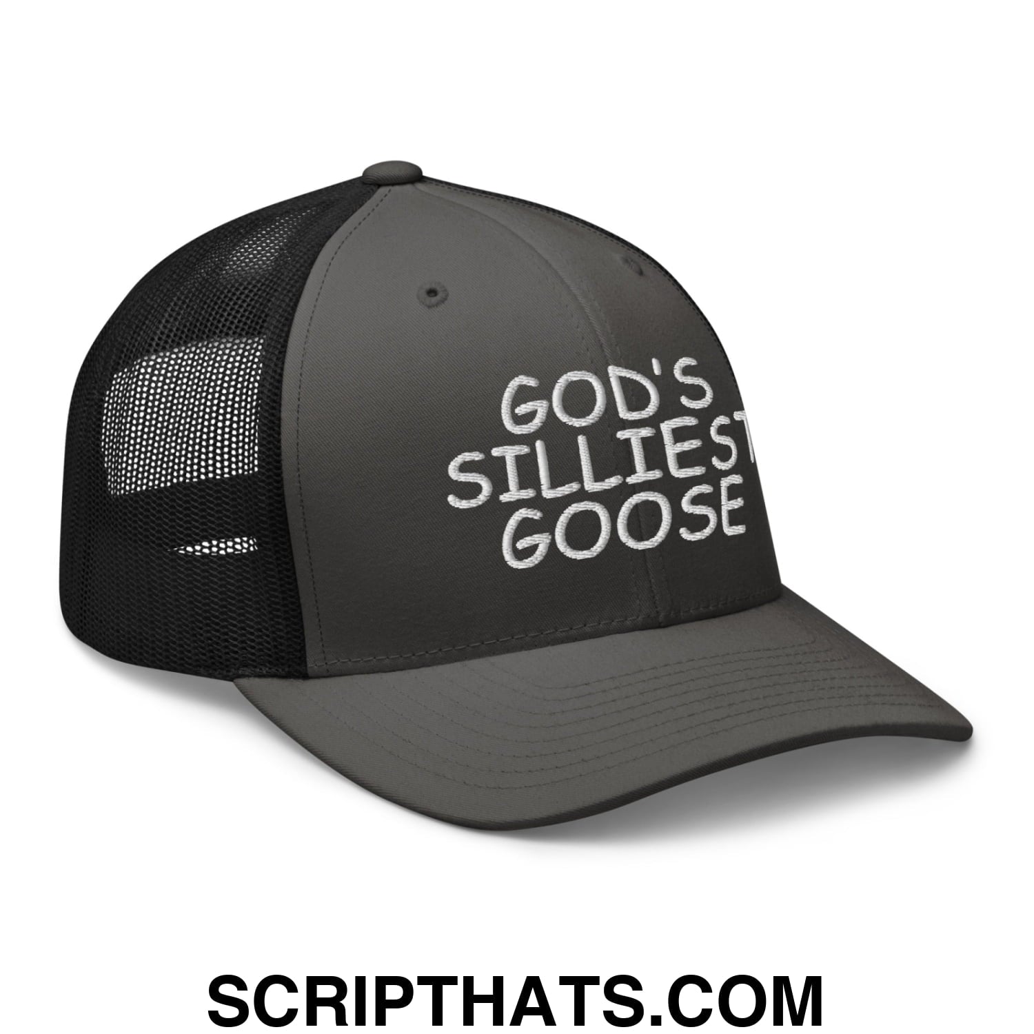 God's Silliest Goose Embroidered Mesh Trucker Hat Charcoal Black