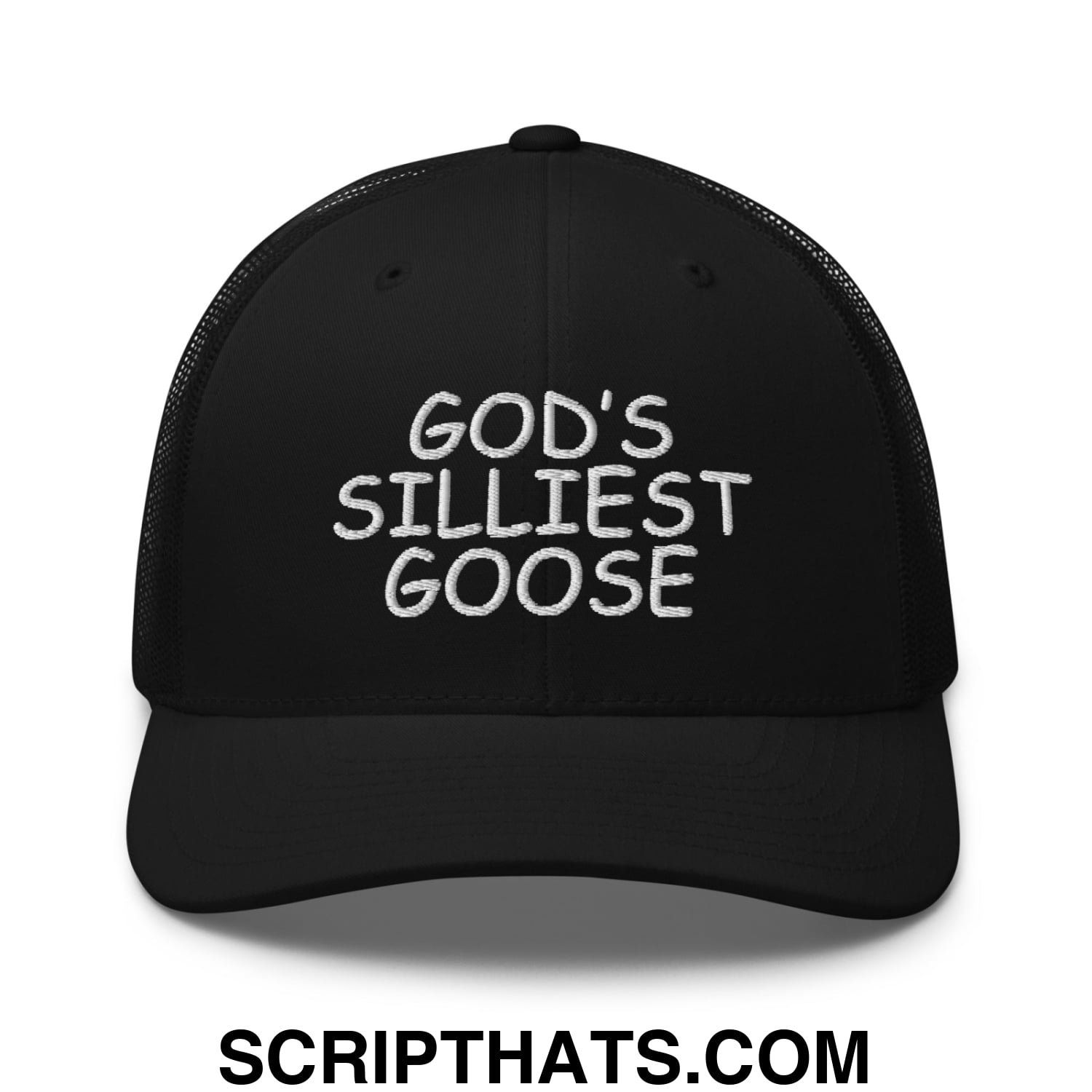 God's Silliest Goose Embroidered Mesh Trucker Hat Black