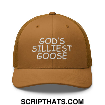 God's Silliest Goose Embroidered Mesh Trucker Hat Caramel