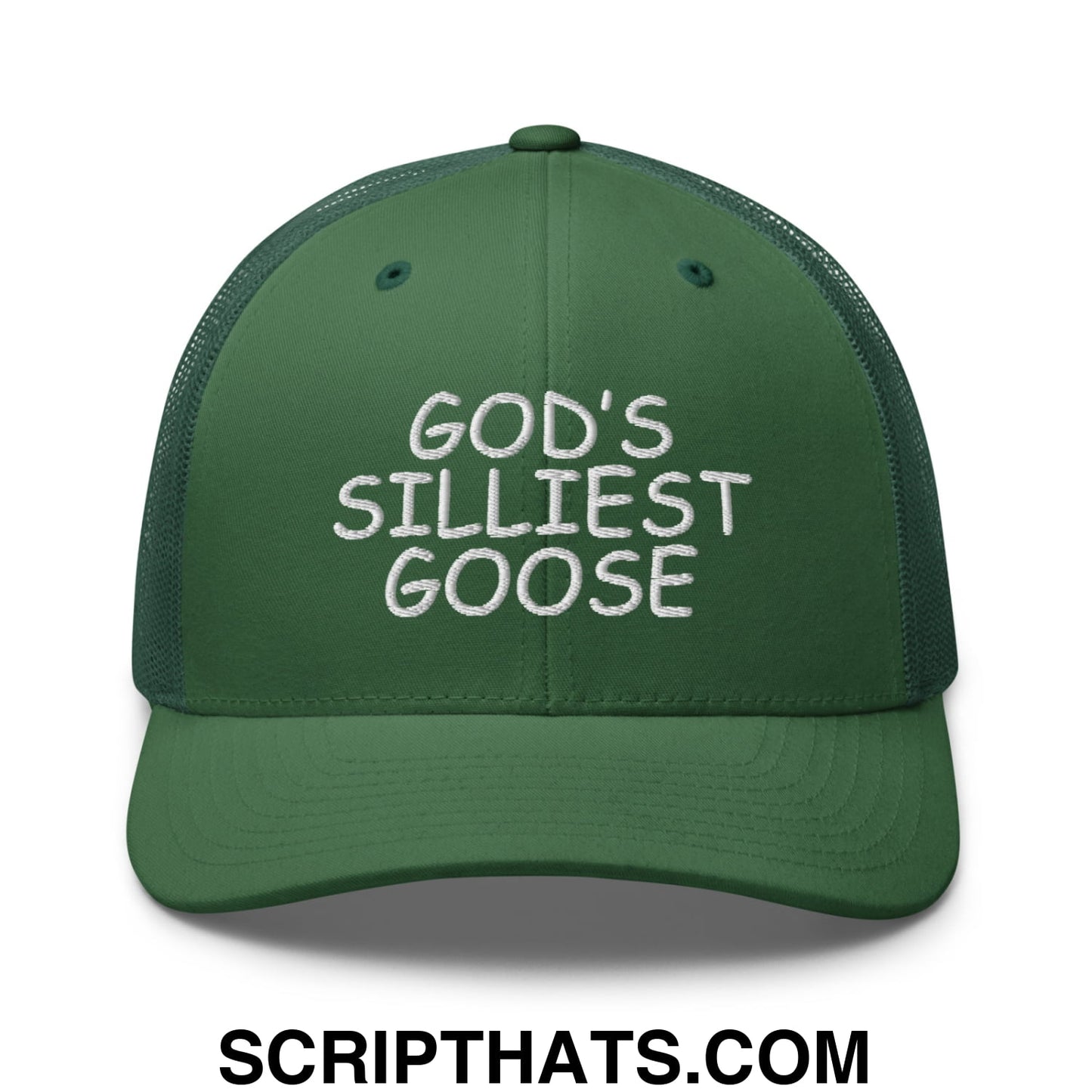 God's Silliest Goose Embroidered Mesh Trucker Hat Evergreen