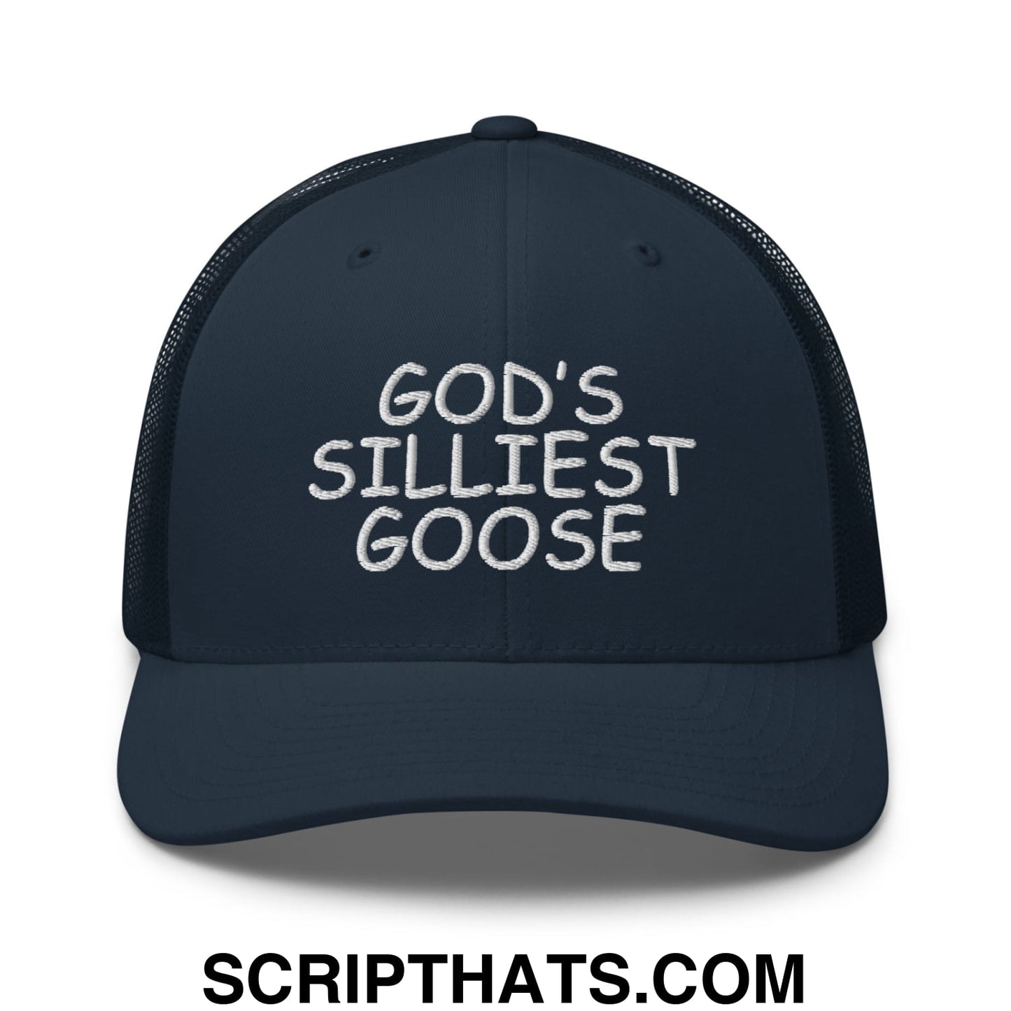 God's Silliest Goose Embroidered Mesh Trucker Hat Navy