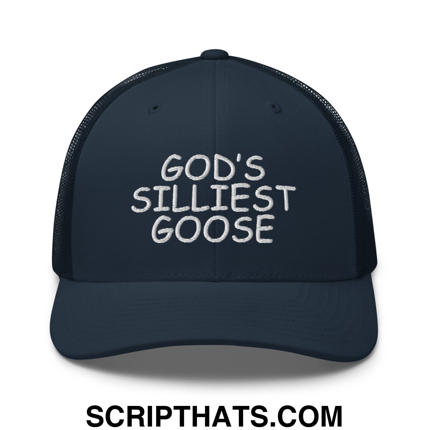 God's Silliest Goose Embroidered Mesh Trucker Hat Navy