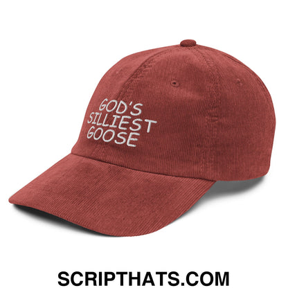 God's Silliest Goose Embroidered Unstructured Corduroy Dad Hat Burgundy