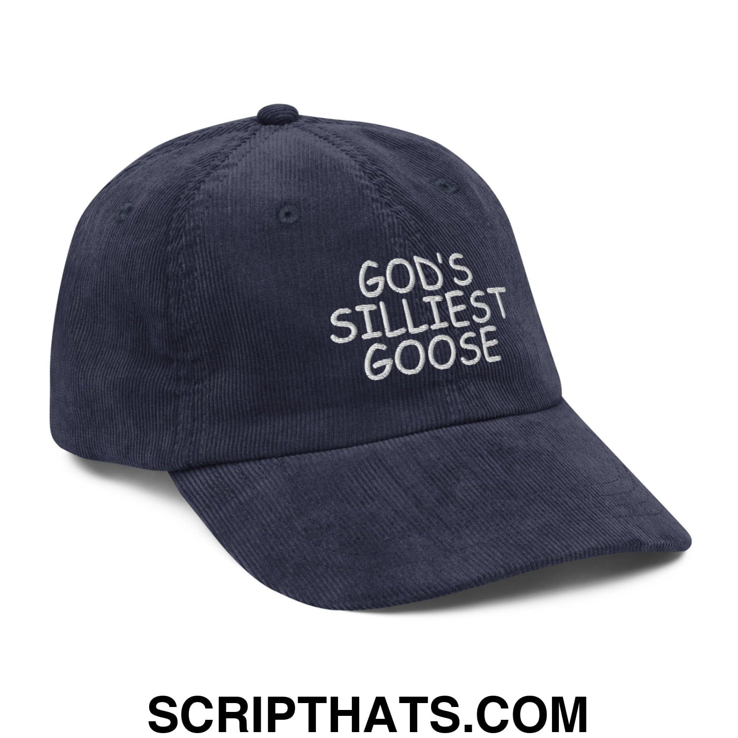 God's Silliest Goose Embroidered Unstructured Corduroy Dad Hat Navy