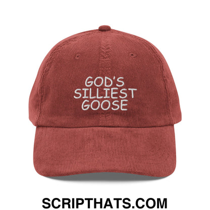 God's Silliest Goose Embroidered Unstructured Corduroy Dad Hat Burgundy