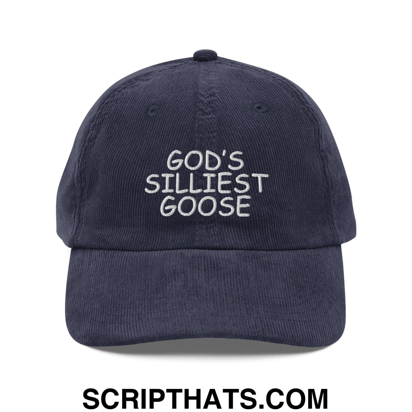 God's Silliest Goose Embroidered Unstructured Corduroy Dad Hat Navy
