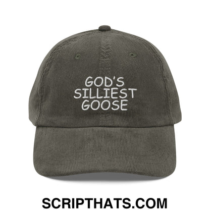 God's Silliest Goose Embroidered Unstructured Corduroy Dad Hat Olive