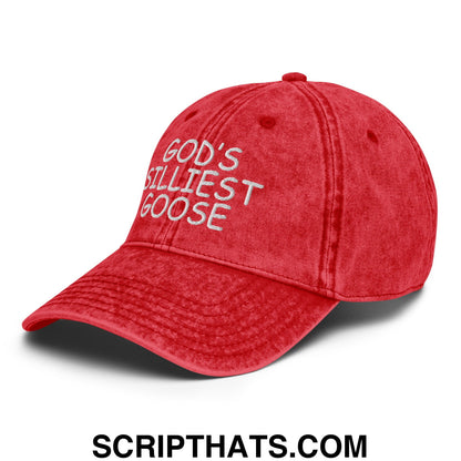 God's Silliest Goose Embroidered Unstructured Denim Dad Hat Red