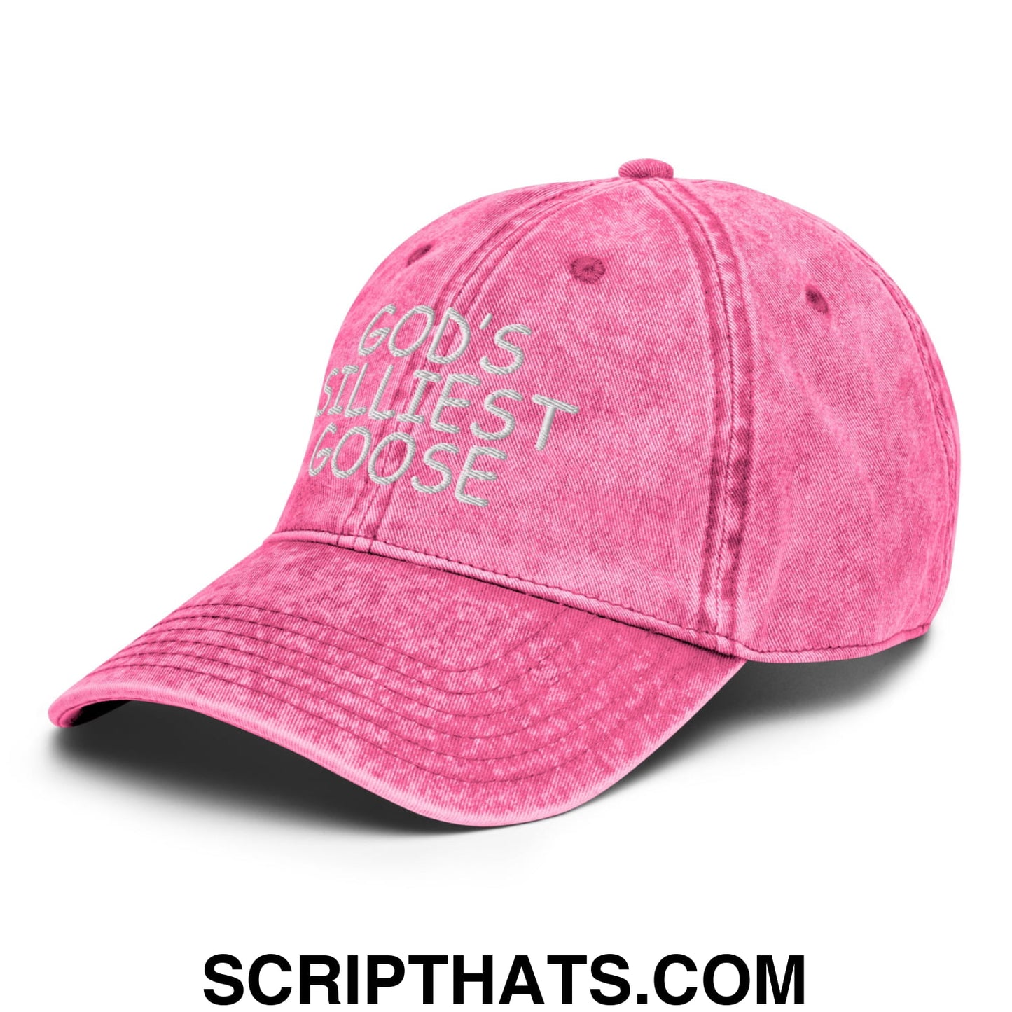 God's Silliest Goose Embroidered Unstructured Denim Dad Hat Pink