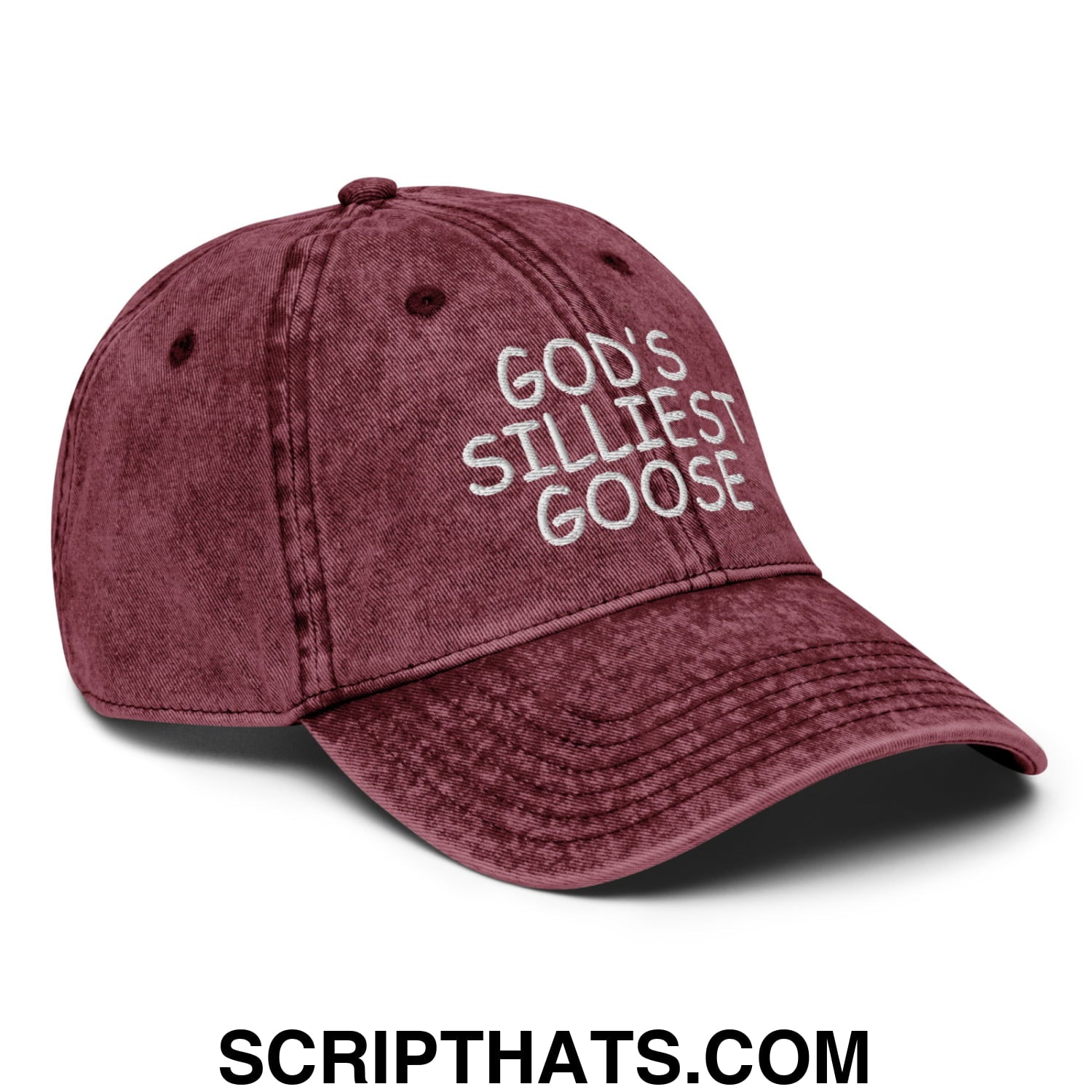 God's Silliest Goose Embroidered Unstructured Denim Dad Hat Maroon