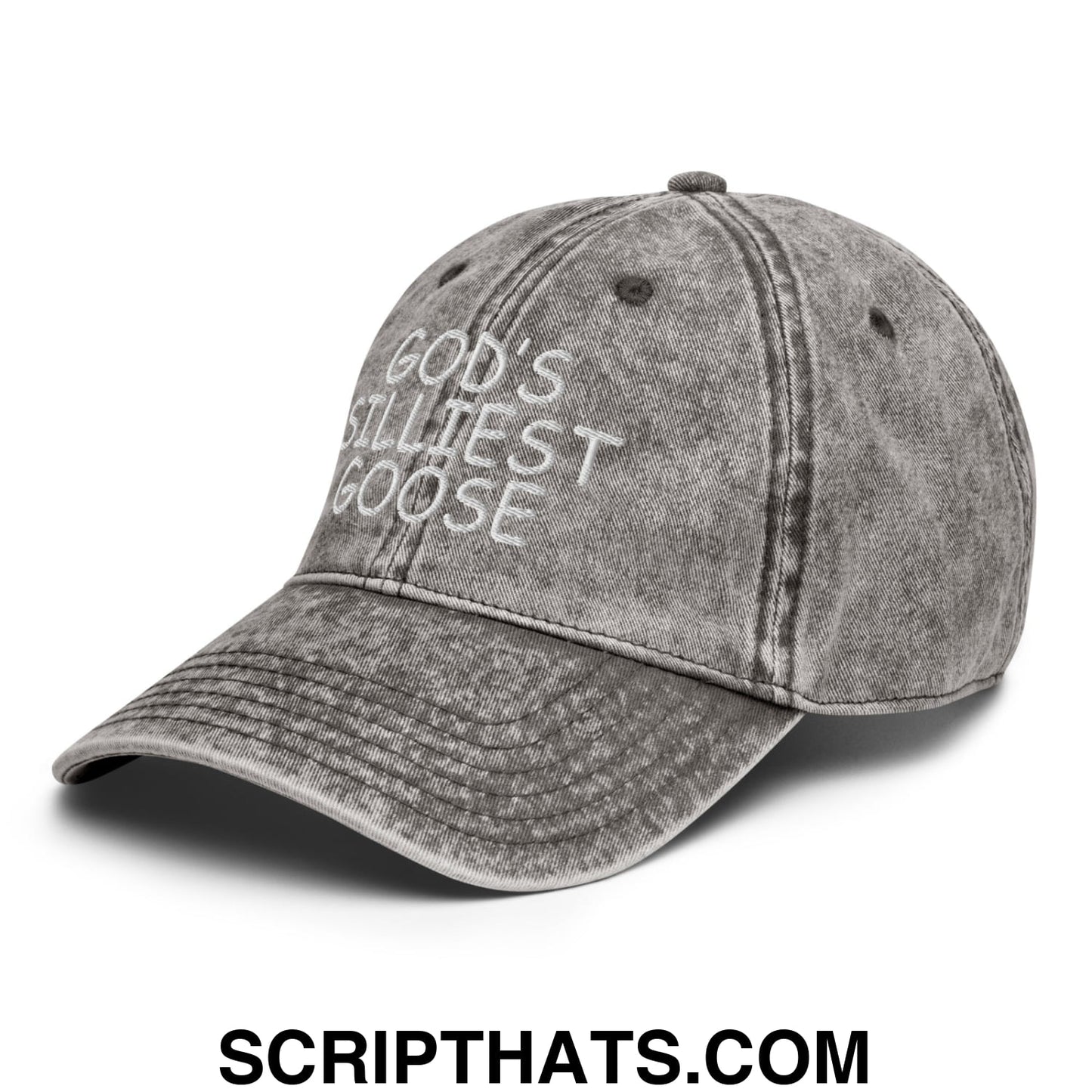 God's Silliest Goose Embroidered Unstructured Denim Dad Hat Charcoal Grey