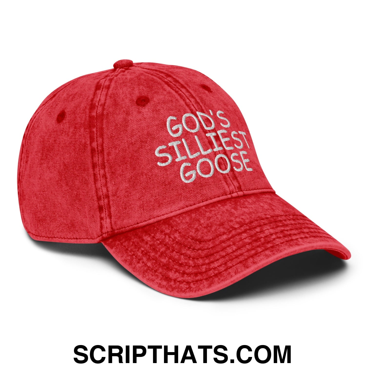 God's Silliest Goose Embroidered Unstructured Denim Dad Hat Red