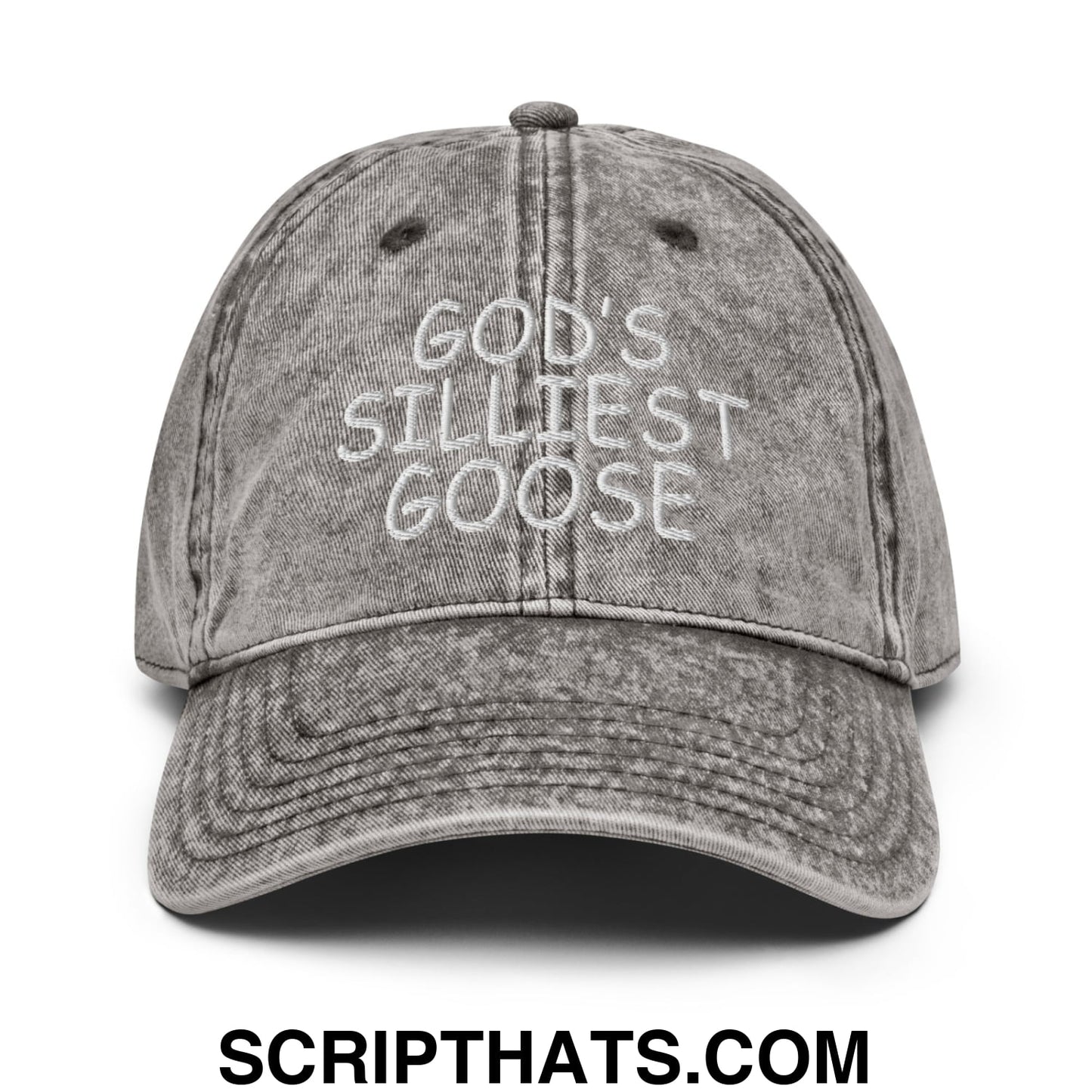 God's Silliest Goose Embroidered Unstructured Denim Dad Hat Charcoal Grey