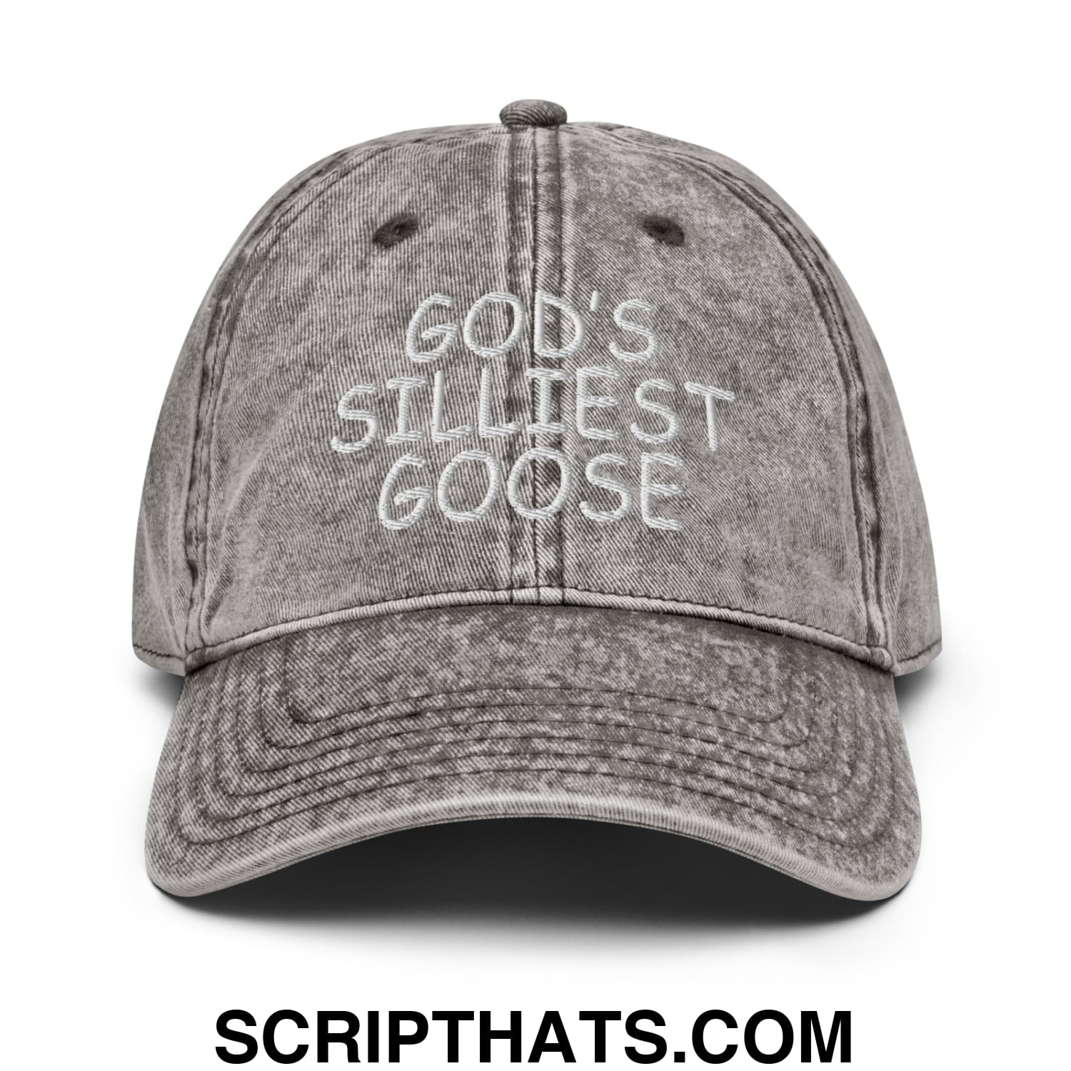 God's Silliest Goose Embroidered Unstructured Denim Dad Hat Charcoal Grey