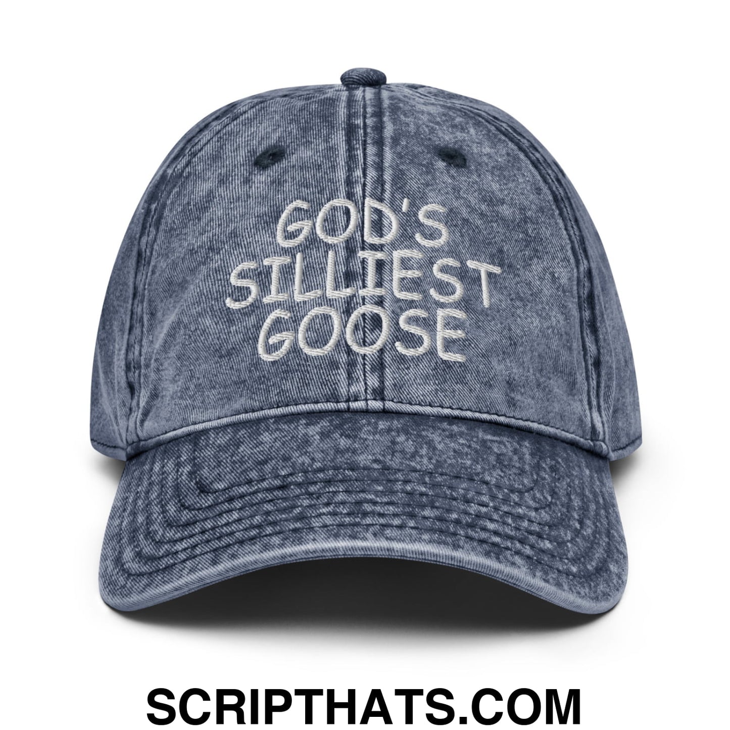 God's Silliest Goose Embroidered Unstructured Denim Dad Hat Navy