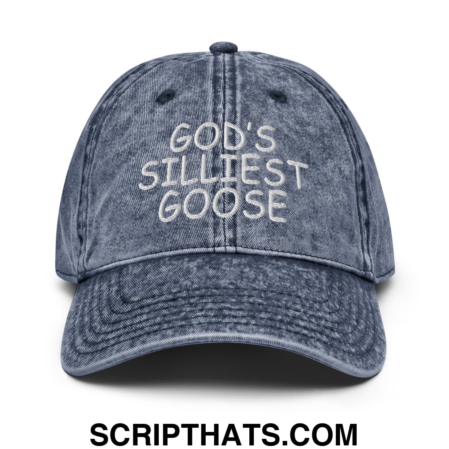 God's Silliest Goose Embroidered Unstructured Denim Dad Hat Navy