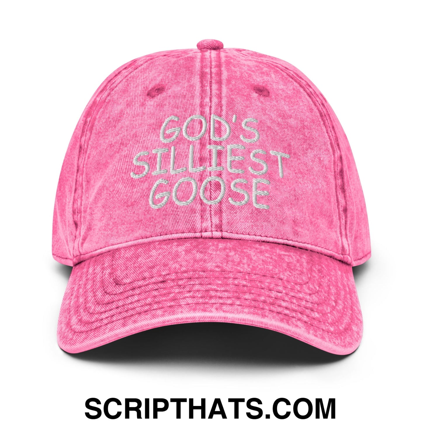 God's Silliest Goose Embroidered Unstructured Denim Dad Hat Pink