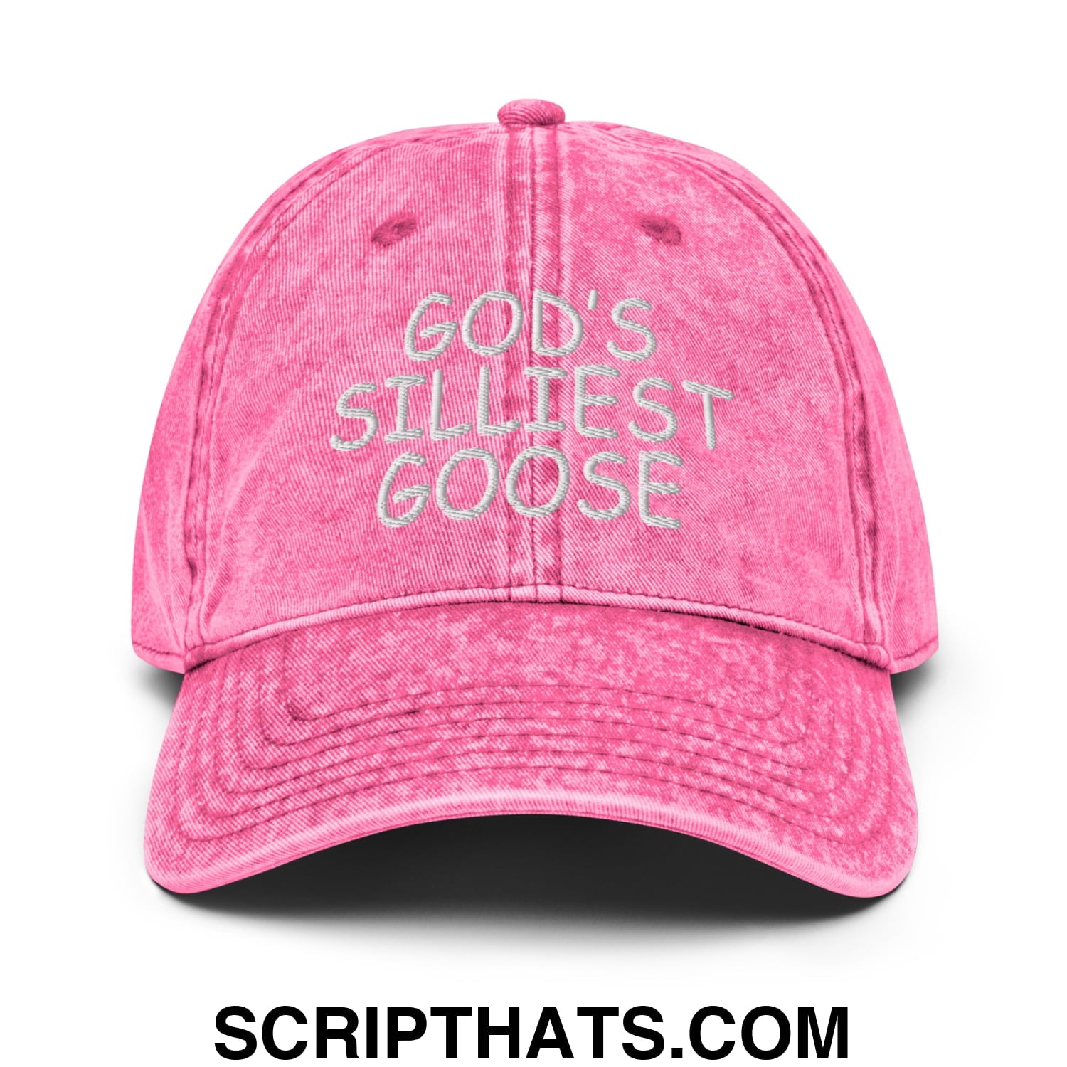 God's Silliest Goose Embroidered Unstructured Denim Dad Hat Pink
