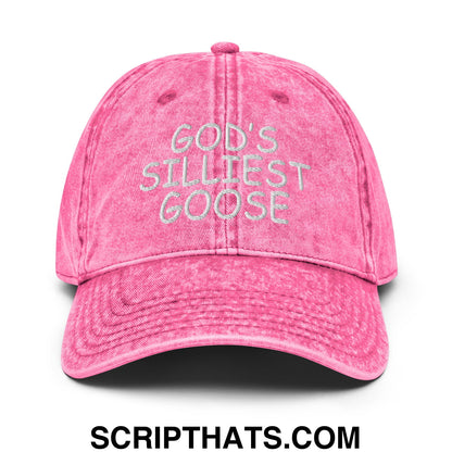 God's Silliest Goose Embroidered Unstructured Denim Dad Hat Pink
