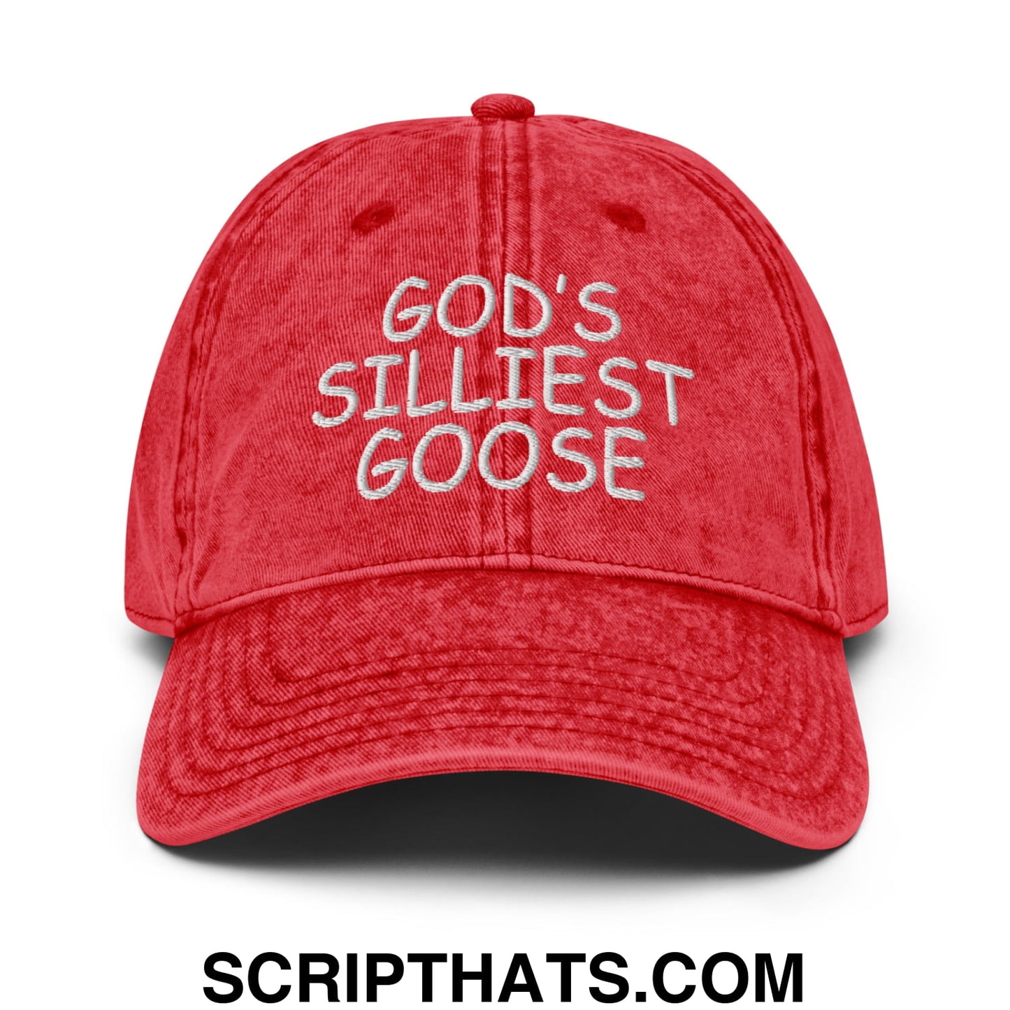 God's Silliest Goose Embroidered Unstructured Denim Dad Hat Red