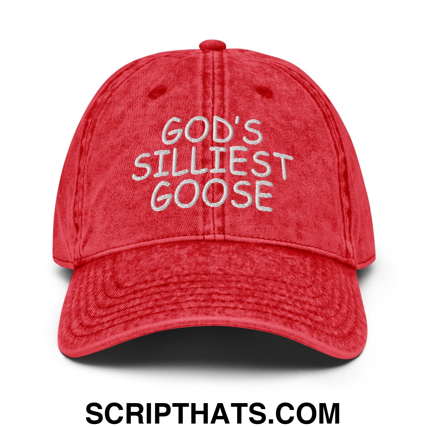 God's Silliest Goose Embroidered Unstructured Denim Dad Hat Red
