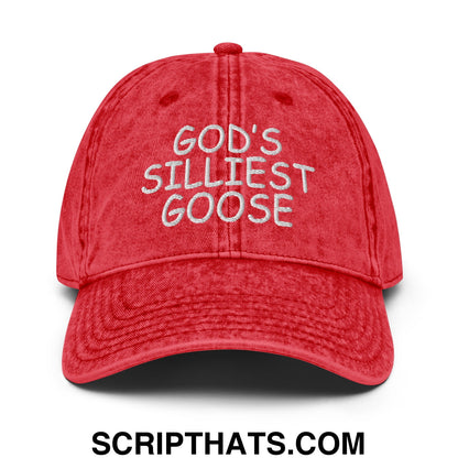 God's Silliest Goose Embroidered Unstructured Denim Dad Hat Red