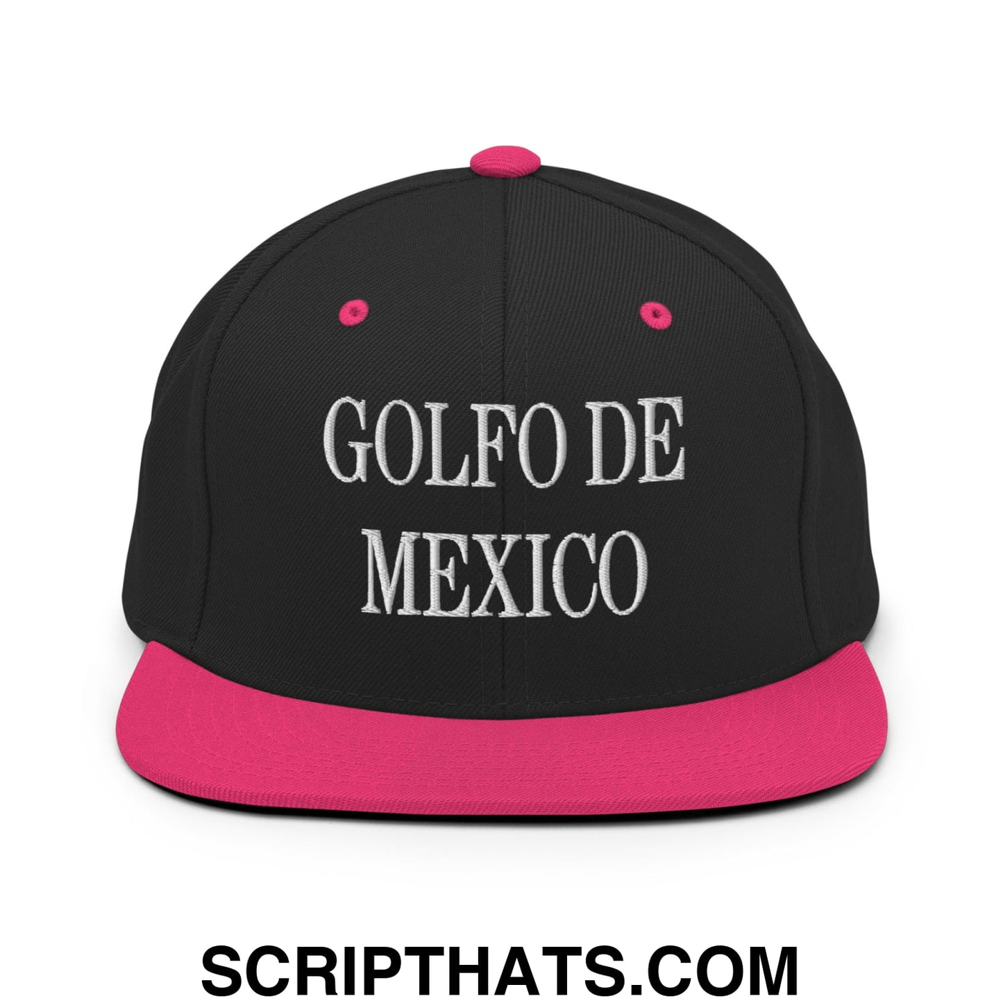 Golfo de Mexico Embroidered Flat Brim Bill Snapback Hat Black Neon Pink