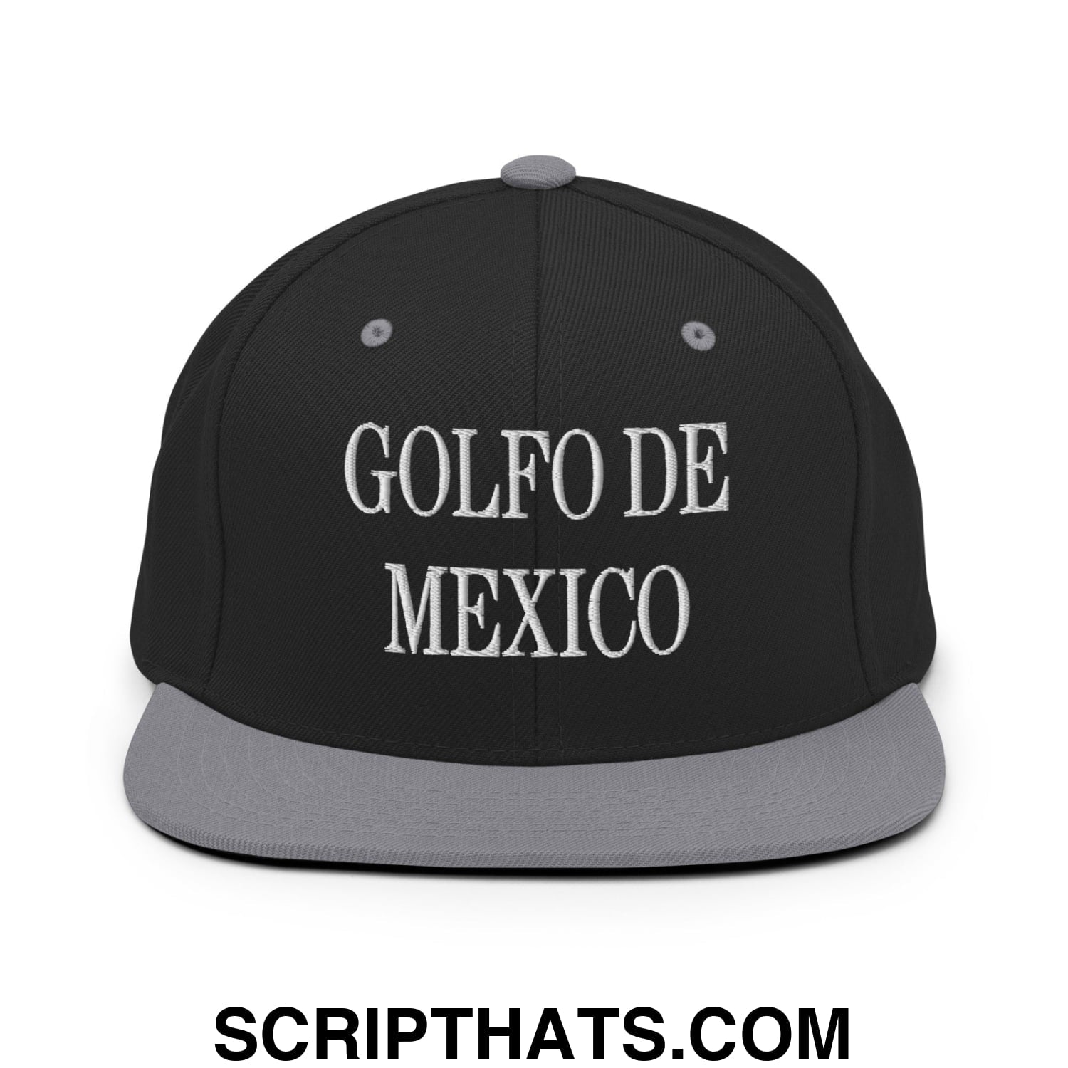 Golfo de Mexico Embroidered Flat Brim Bill Snapback Hat Black Silver