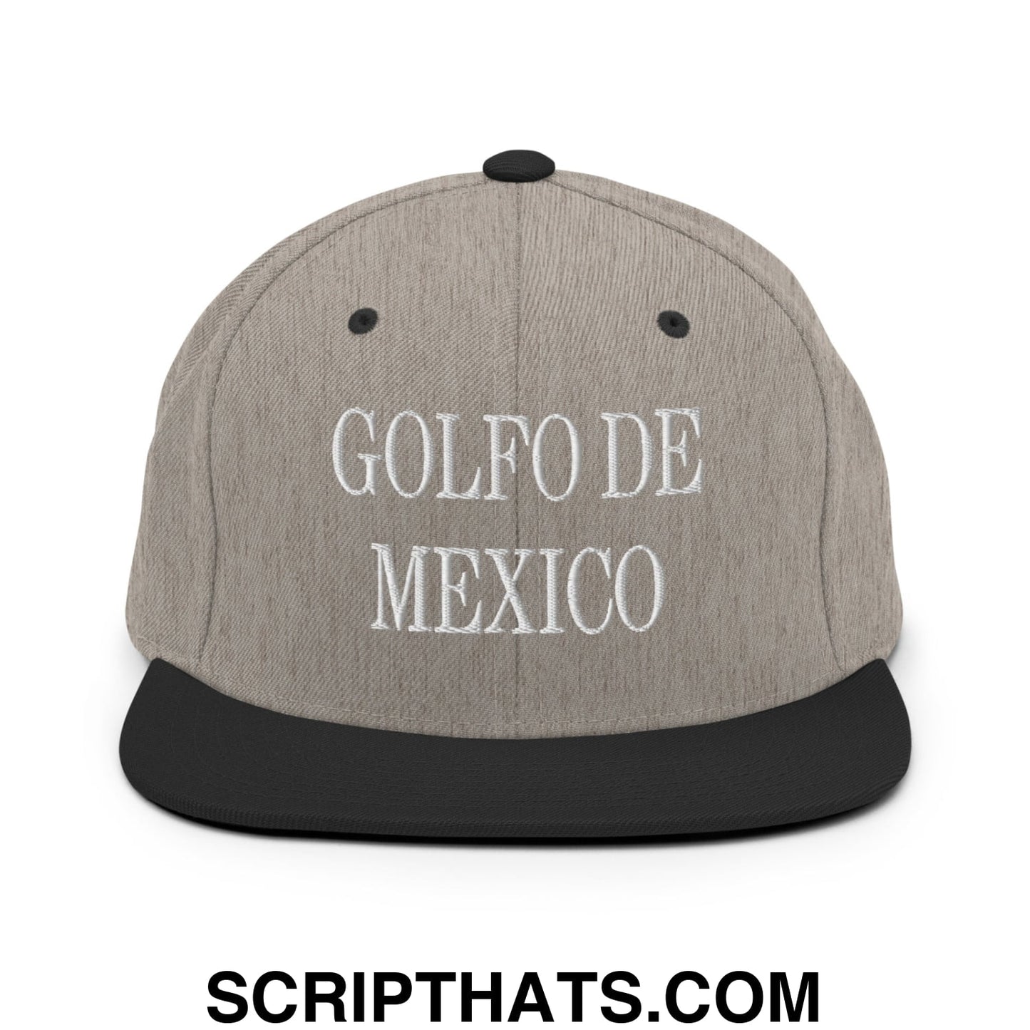 Golfo de Mexico Embroidered Flat Brim Bill Snapback Hat Heather Black