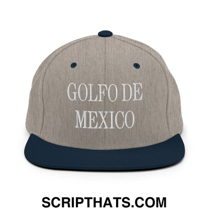 Golfo de Mexico Embroidered Flat Brim Bill Snapback Hat Heather Grey Navy
