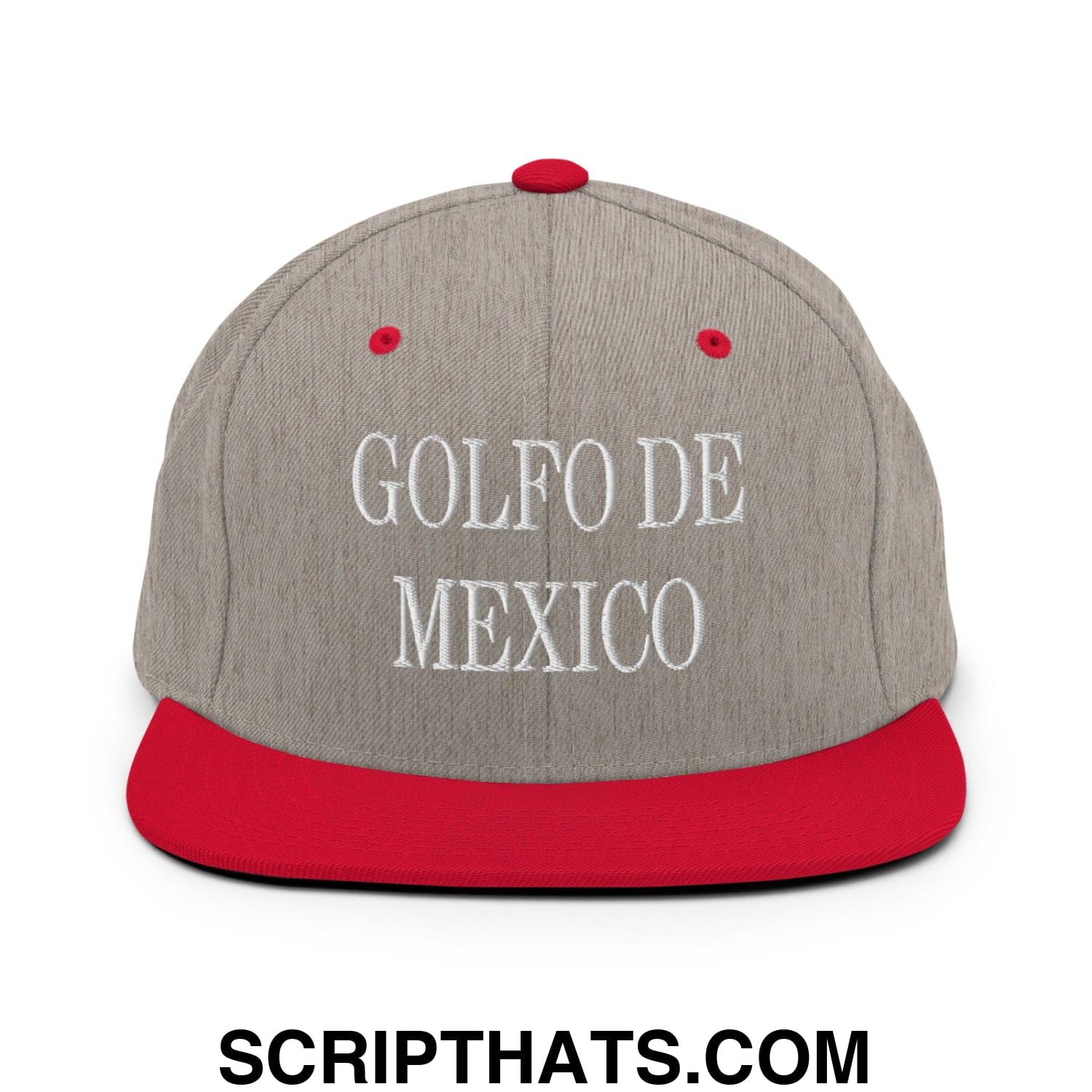 Golfo de Mexico Embroidered Flat Brim Bill Snapback Hat Heather Grey Red