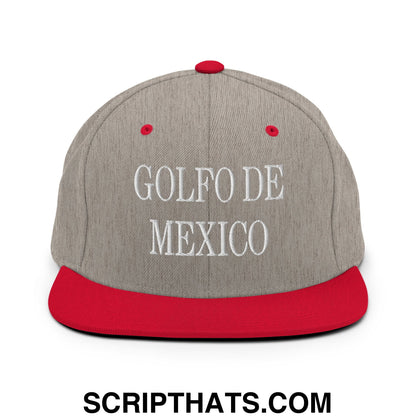 Golfo de Mexico Embroidered Flat Brim Bill Snapback Hat Heather Grey Red