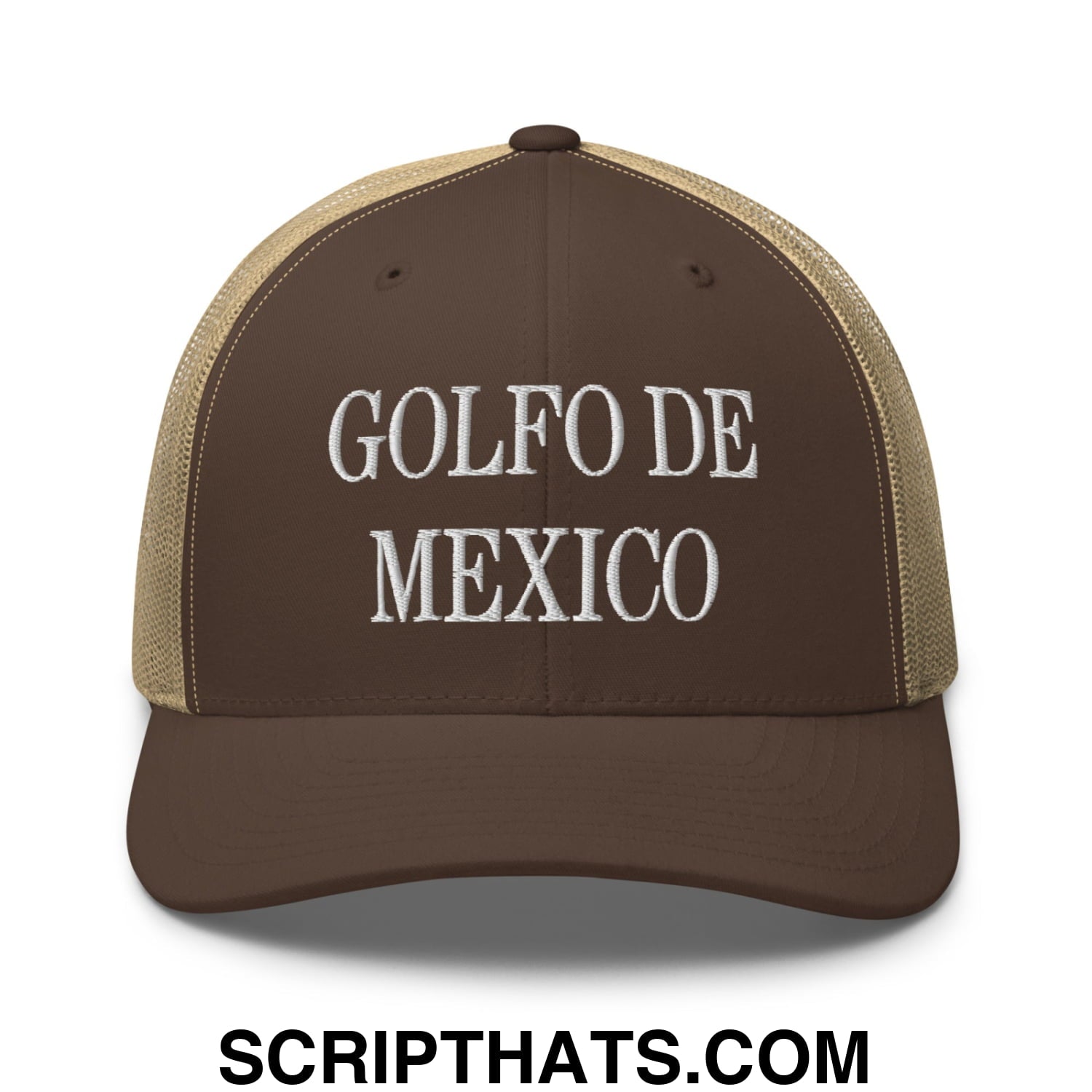 Golfo de Mexico Embroidered Mesh Trucker Hat Brown Khaki