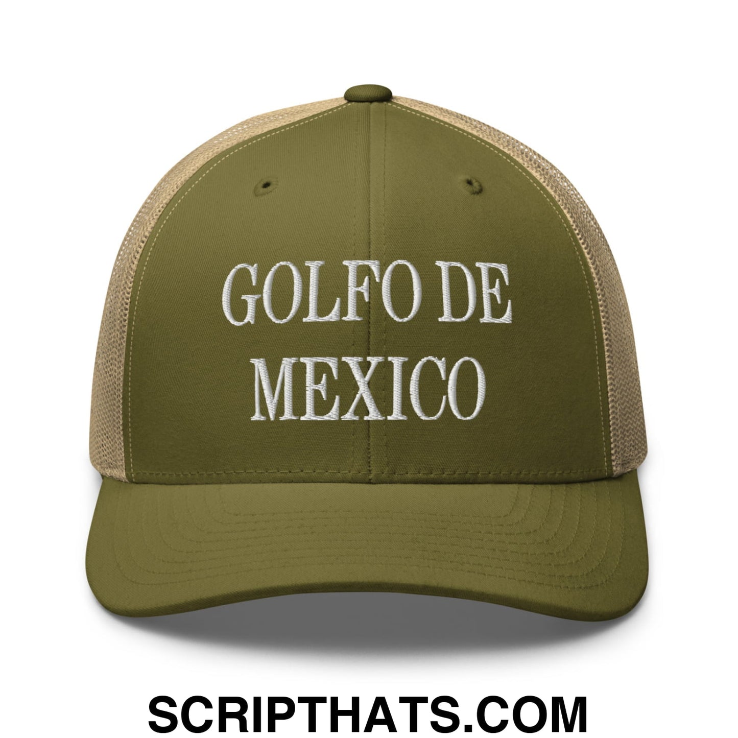 Golfo de Mexico Embroidered Mesh Trucker Hat Moss Khaki
